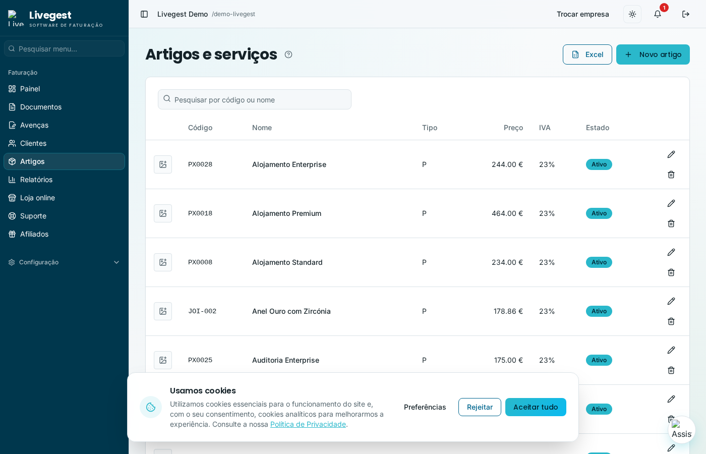 Livegest — Catálogo de artículos y servicios
