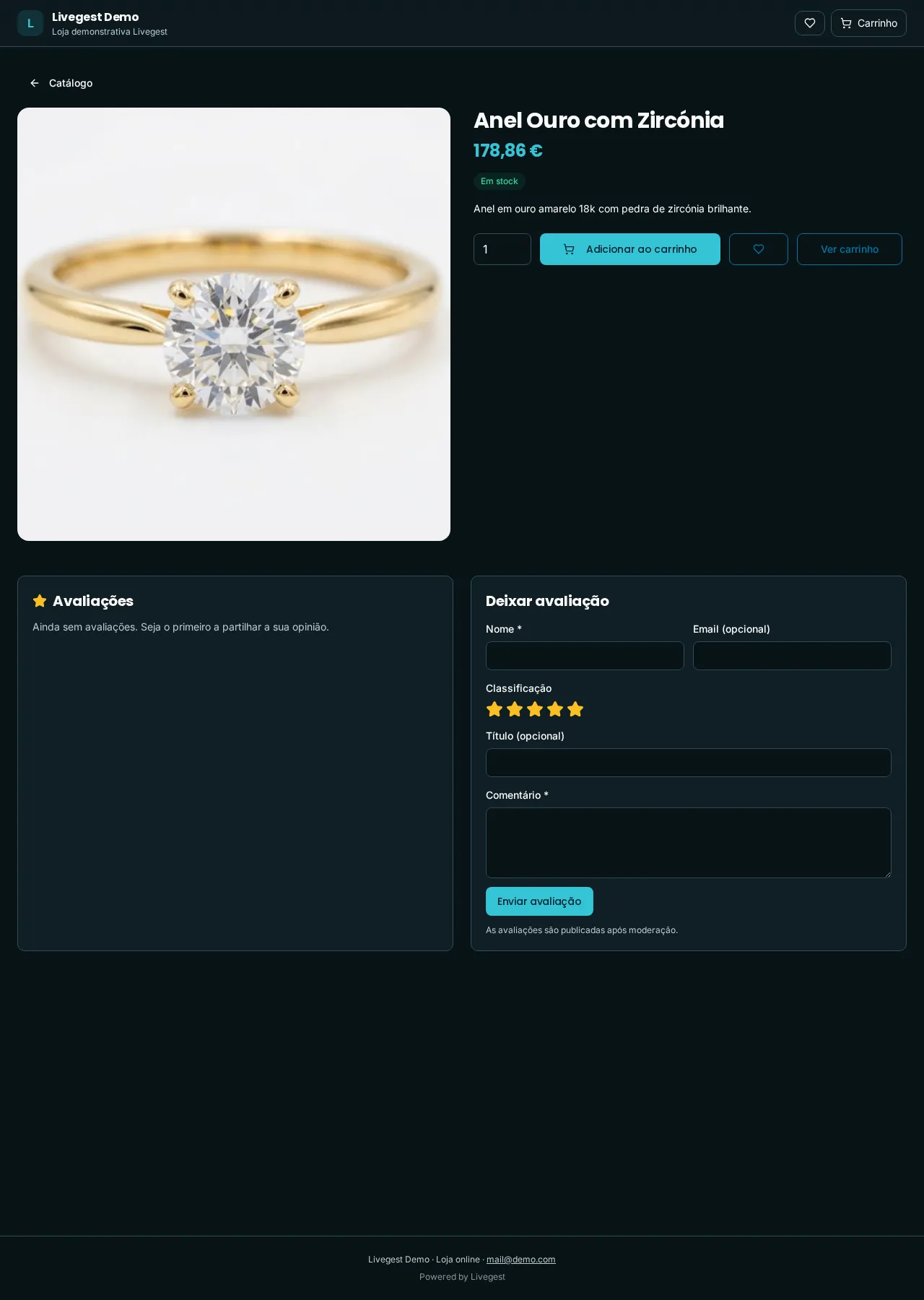 Tienda Livegest — Ficha de producto con galería y stock